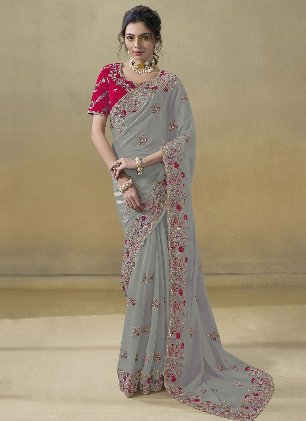 Cord Georgette Grey Saree S14118