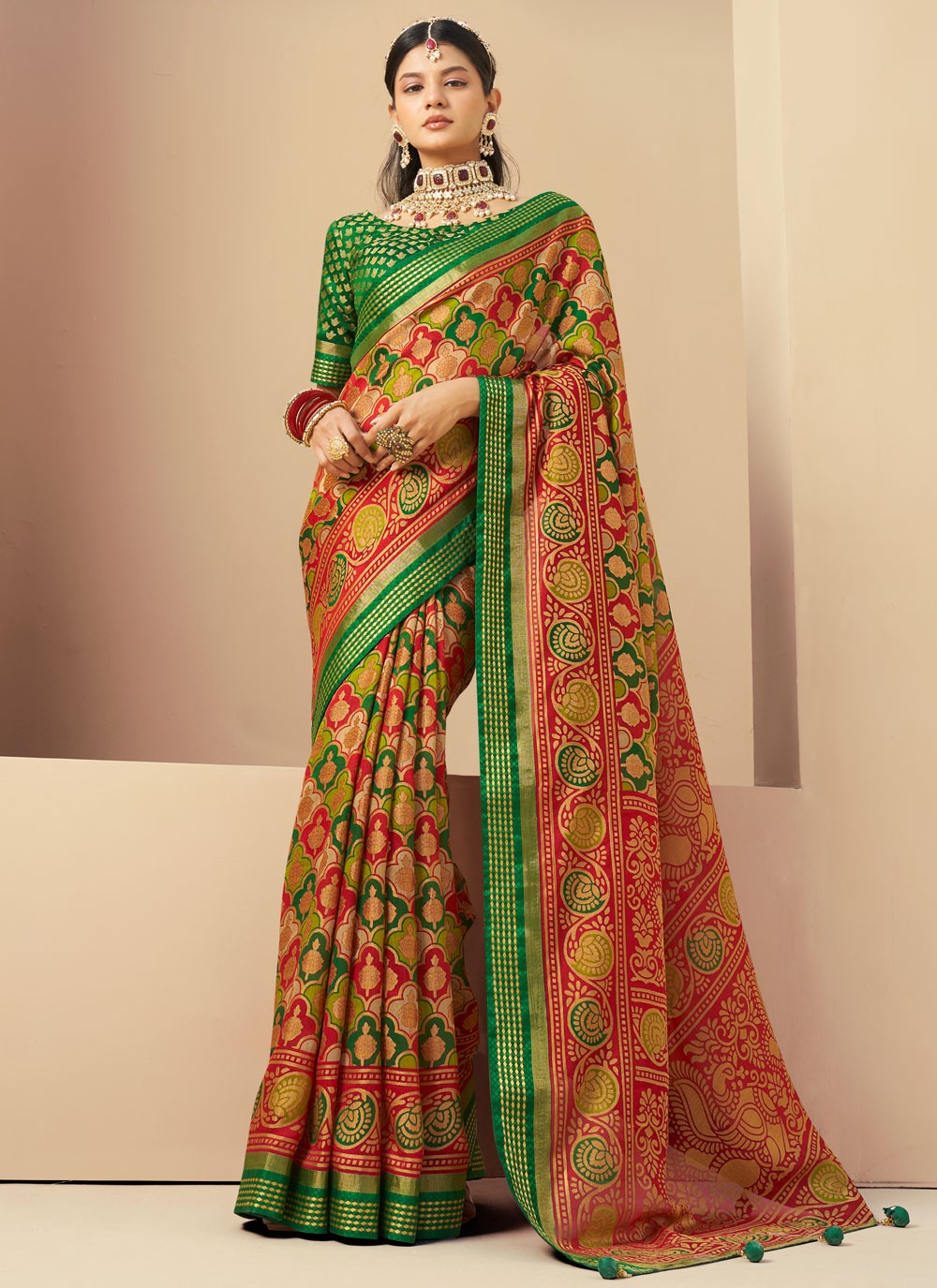 Jacquard Work Georgette Multi Colour Saree S14294