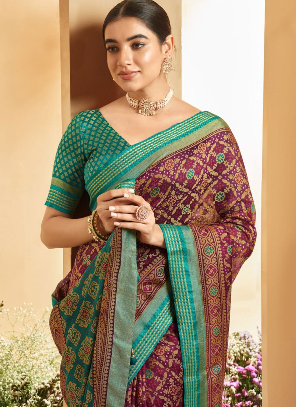 Contemporary Printed Purple Georgette Saree S13184