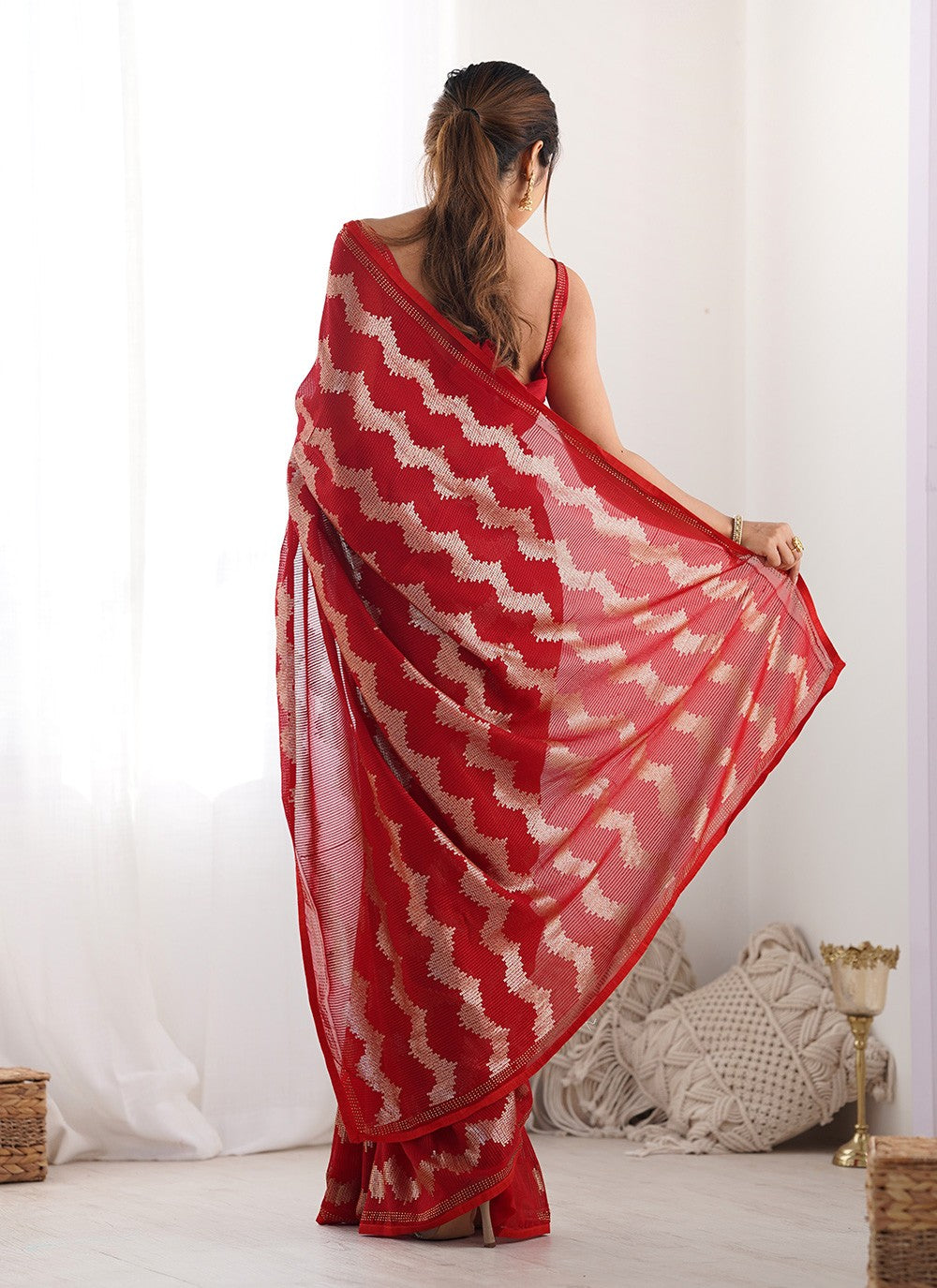 Contemporary Embroidered Red Georgette S12401