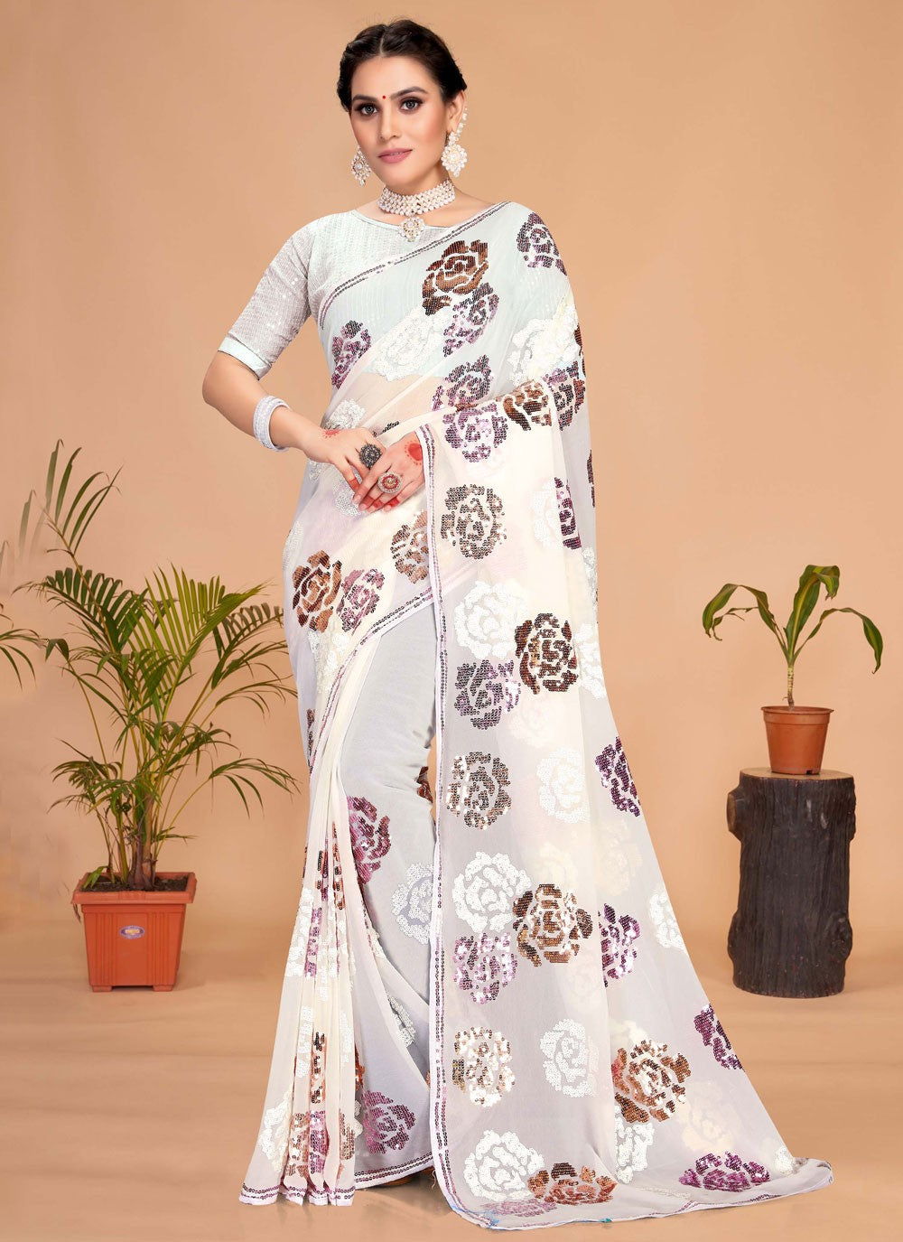 Classic Embroidered Georgette Saree - S7569