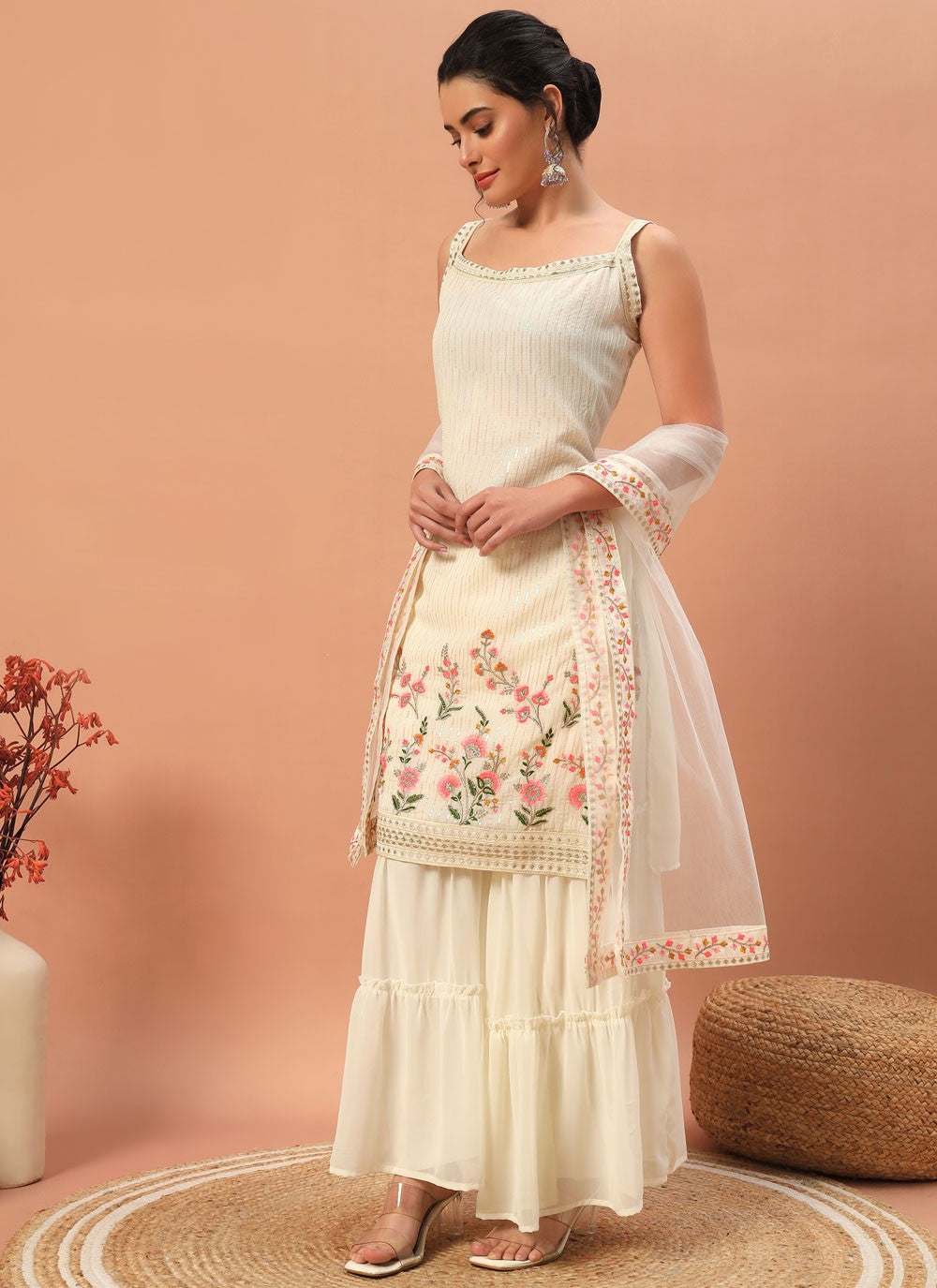 Salwar Suit Embroidered Cream Georgette T5322