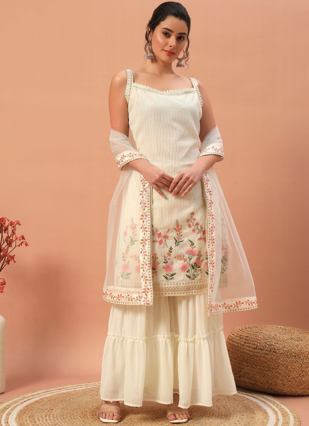 Salwar Suit Embroidered Cream Georgette T5322