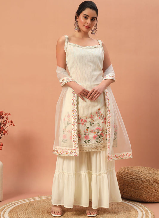 Salwar Suit Embroidered Cream Georgette T5322