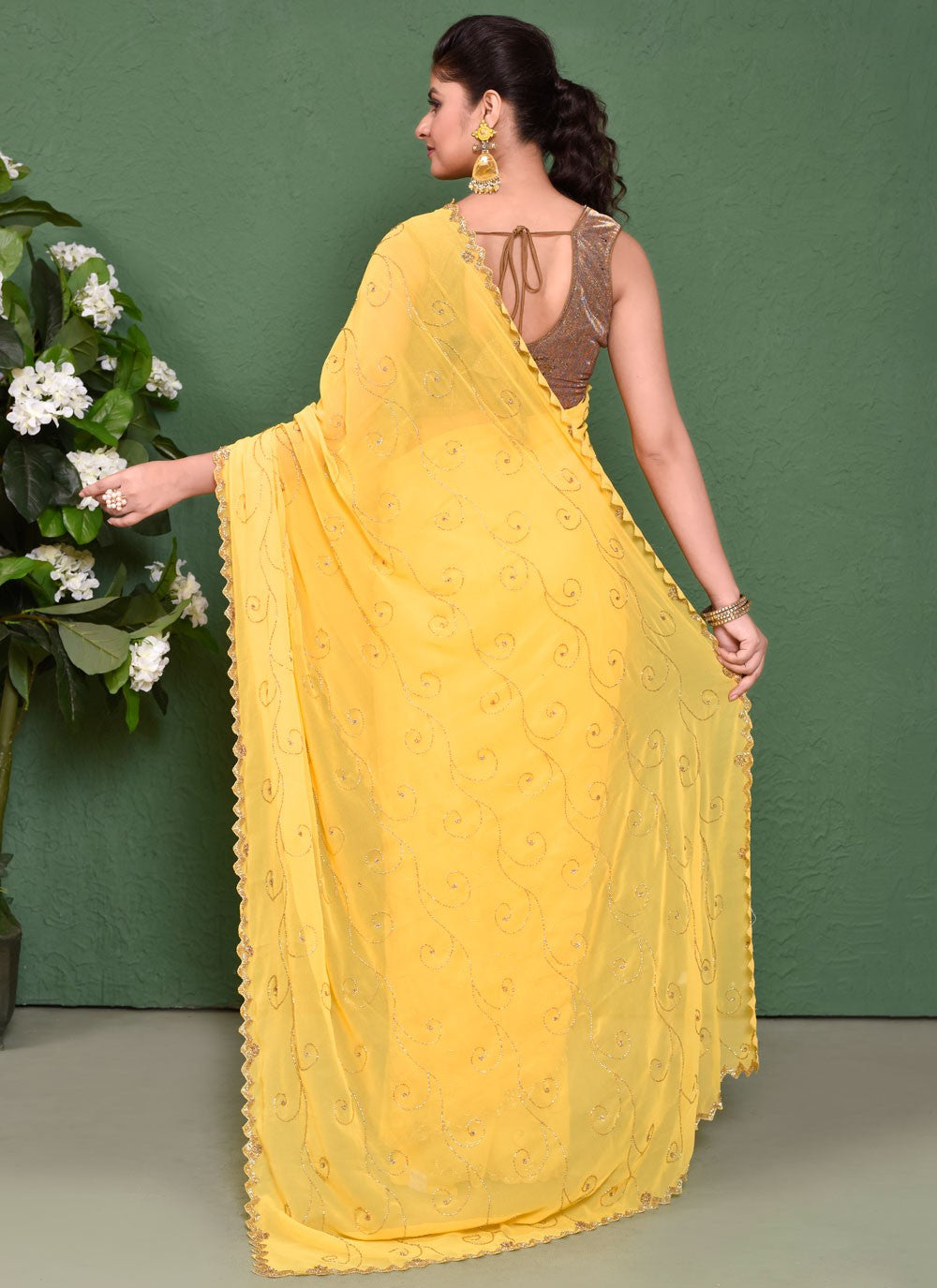 Classic Cut Work Georgette Saree - S7837