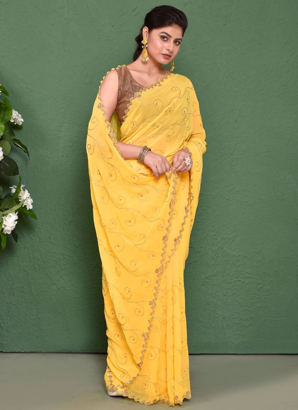 Classic Cut Work Georgette Saree - S7837