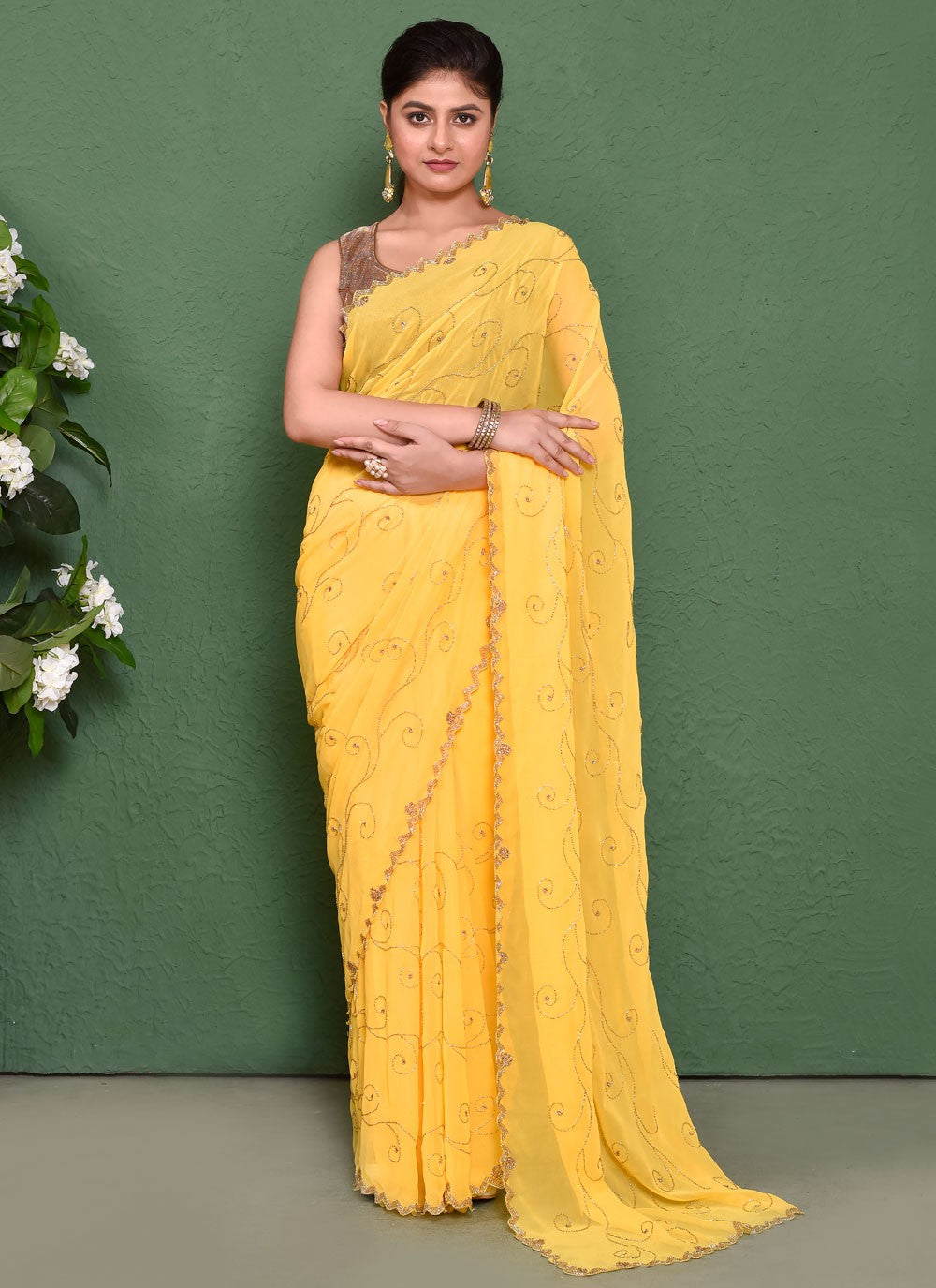 Classic Cut Work Georgette Saree - S7837