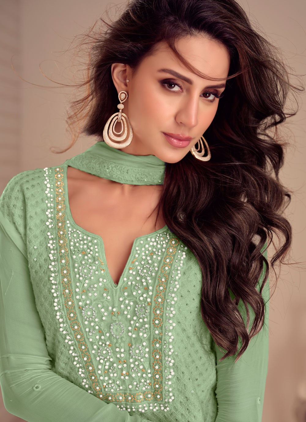 Embroidered Georgette Green Salwar Suit T5976