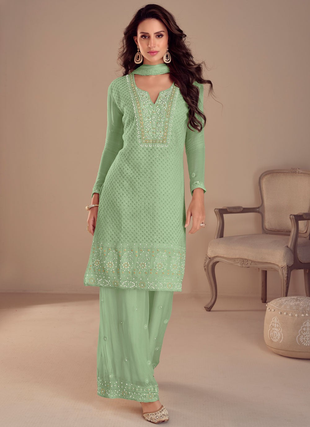Embroidered Georgette Green Salwar Suit T5976