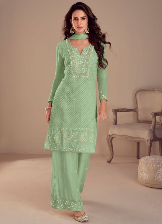 Embroidered Georgette Green Salwar Suit T5976