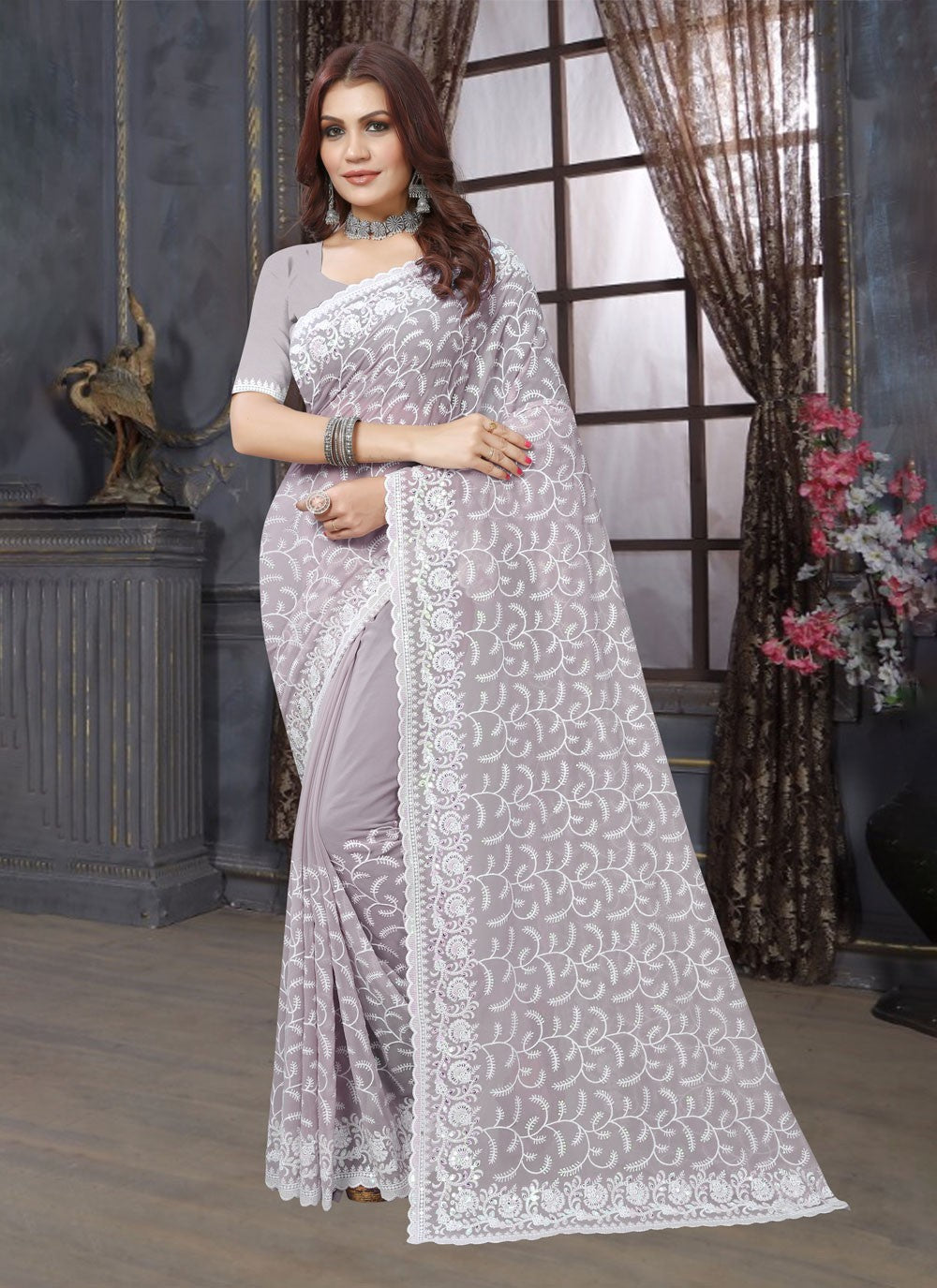 Classic Embroidered Georgette Saree - S4231