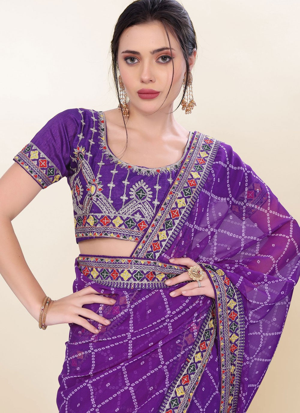 Border Work Georgette Violet Saree S14054