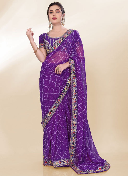 Border Work Georgette Violet Saree S13818