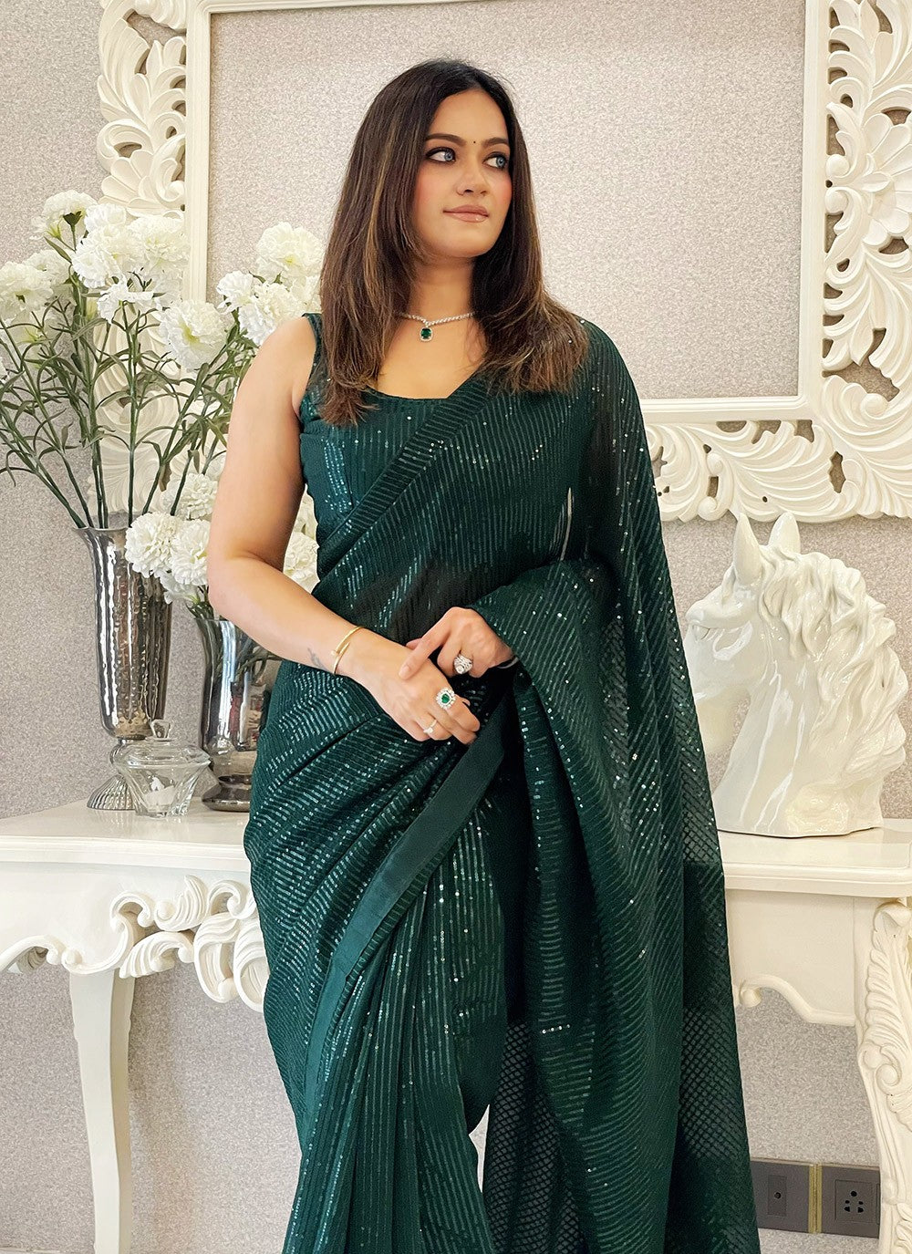 Traditional Embroidered Georgette Saree - S8214