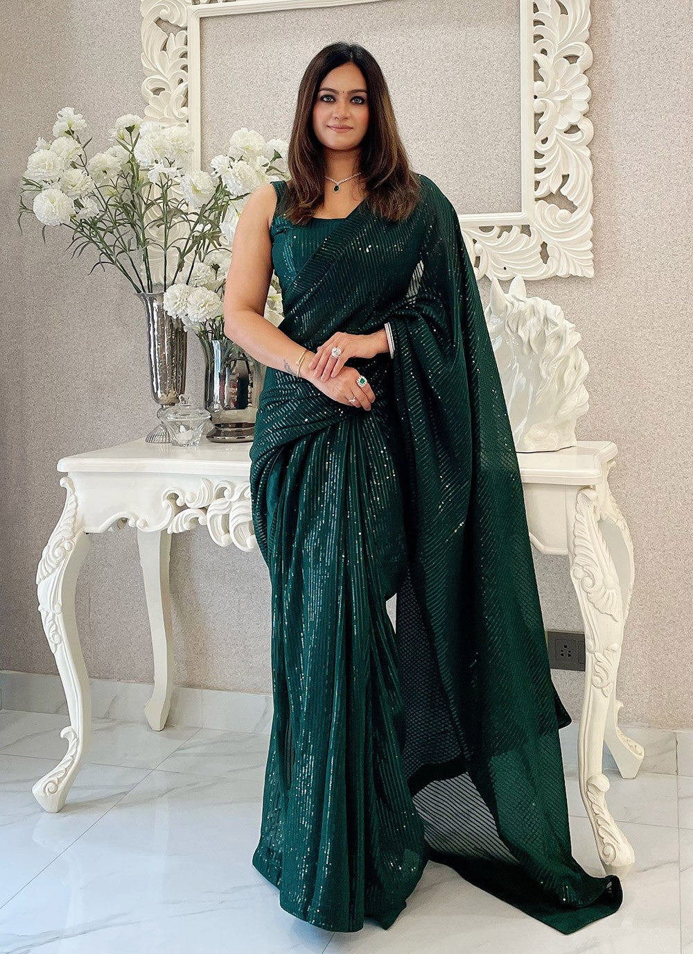 Traditional Embroidered Georgette Saree - S8214