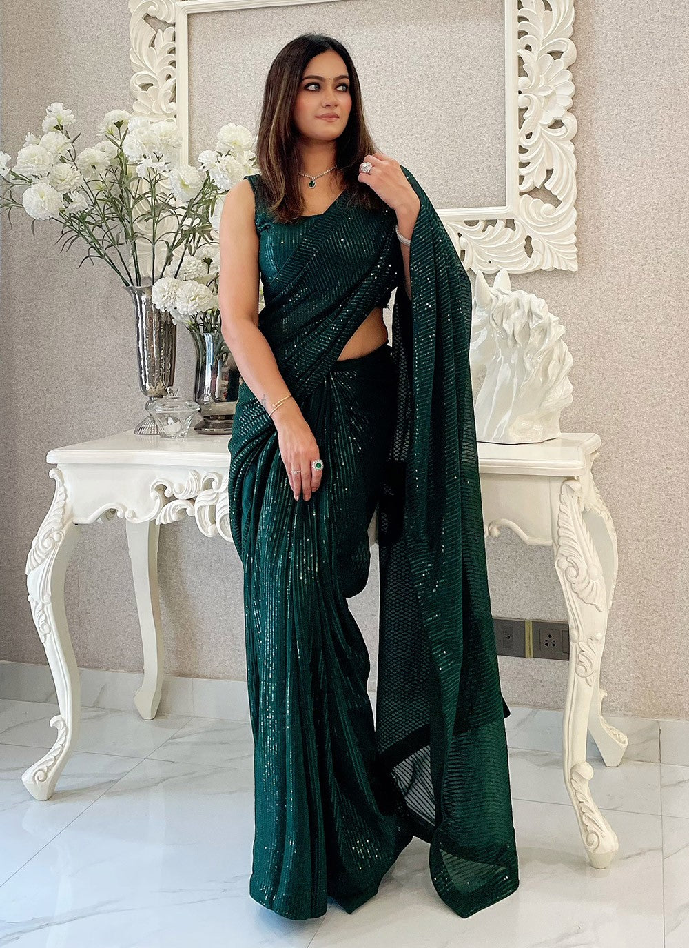 Traditional Embroidered Georgette Saree - S8214
