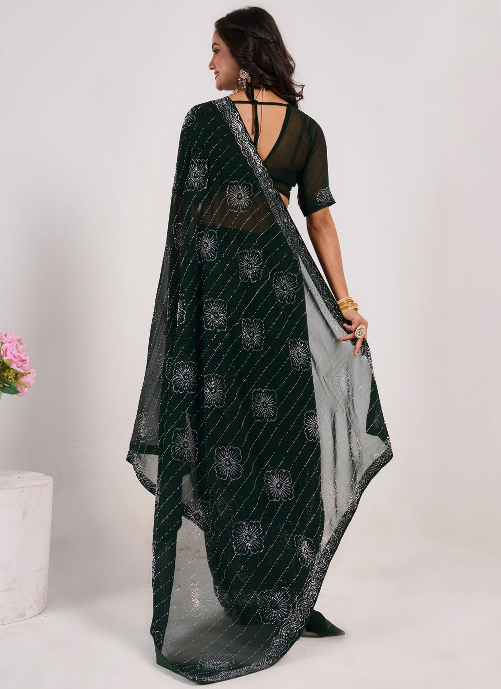 Different Style Saree Mirror Black Georgette Saree S13060