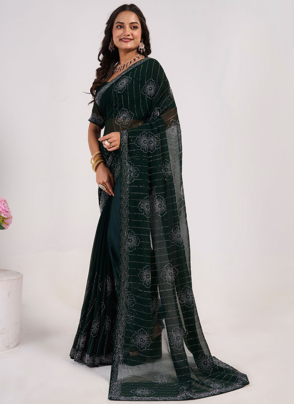 Different Style Saree Mirror Black Georgette Saree S13060