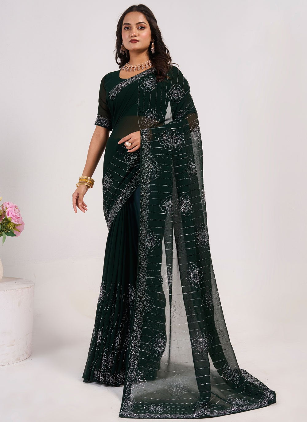 Different Style Saree Mirror Black Georgette Saree S13060