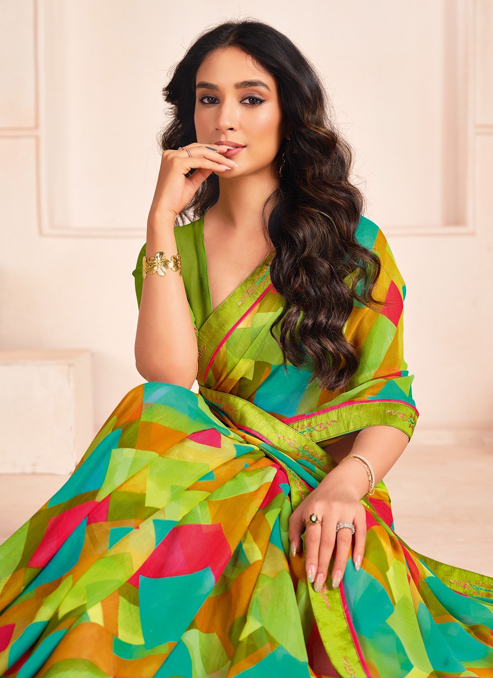 Digital Print Georgette Green Classic Saree S15282