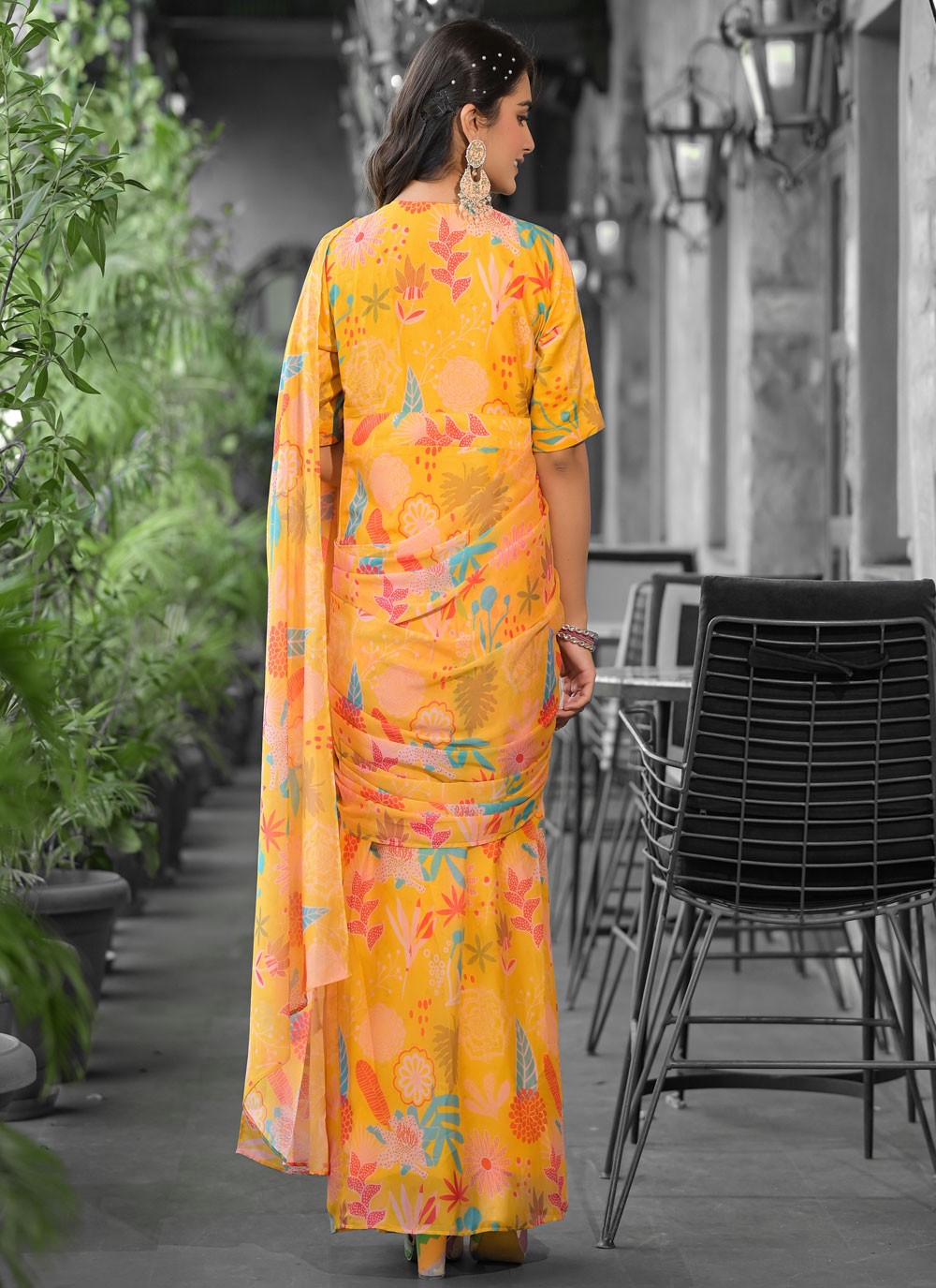 Digital Print Georgette Yellow Saree S14546