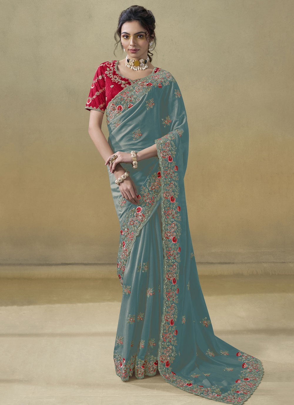 Cord Georgette Blue Saree S14115