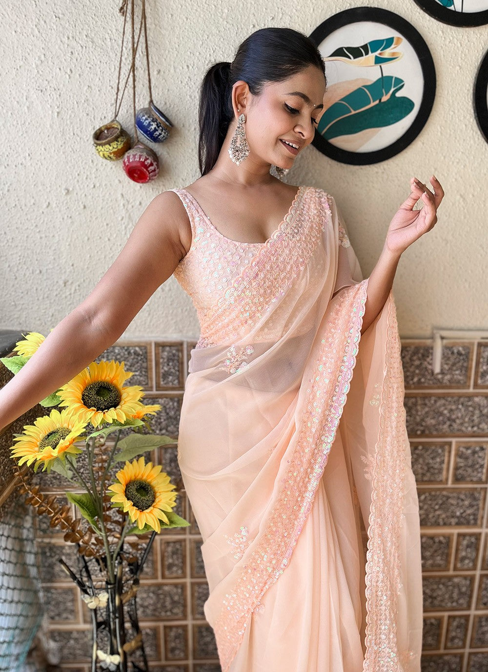 Traditional Embroidered Georgette Saree - S9743