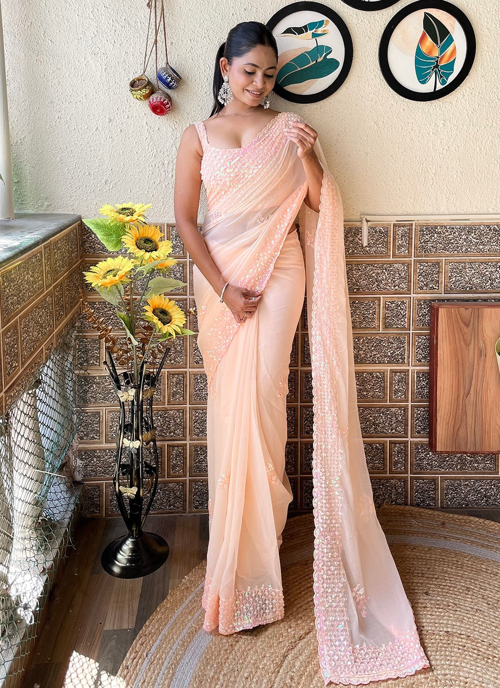 Traditional Embroidered Georgette Saree - S9743