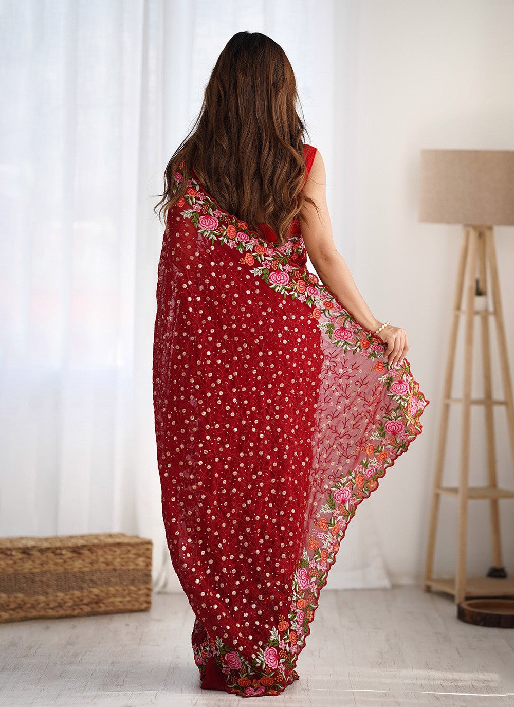 Trendy Saree Embroidered Maroon Georgette Saree S12364