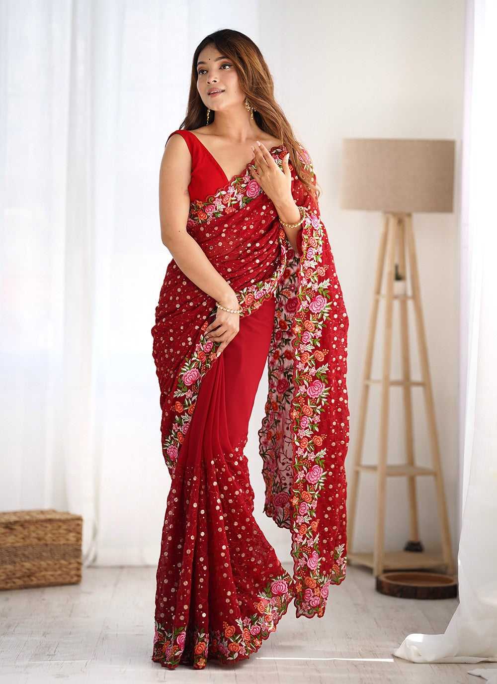 Trendy Saree Embroidered Maroon Georgette S12364