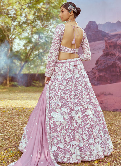 Embroidered Georgette Pink, Purple Lehenga - L3347