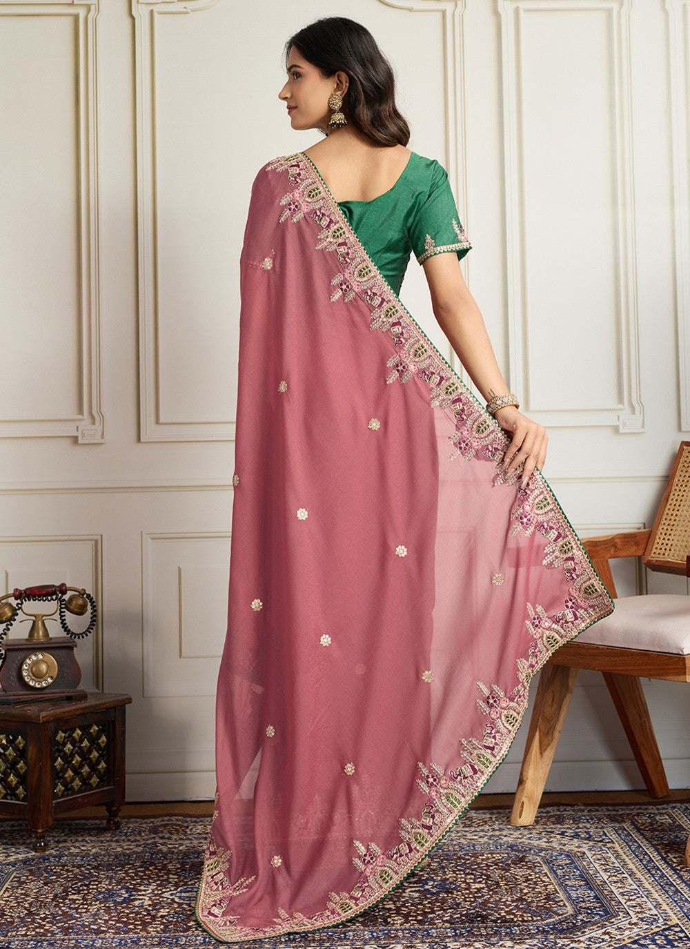 Pink Georgette Trendy Saree Embroidered S19113