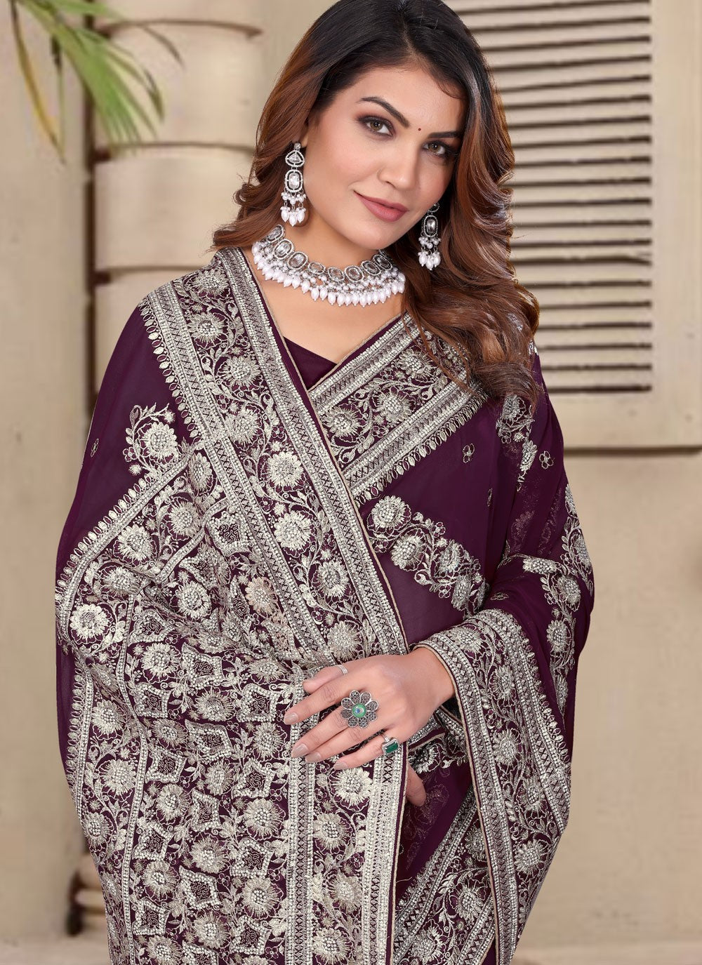 Embroidered Georgette Purple Trendy Saree S14961