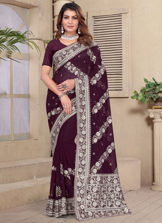 Embroidered Georgette Purple Trendy Saree S14961