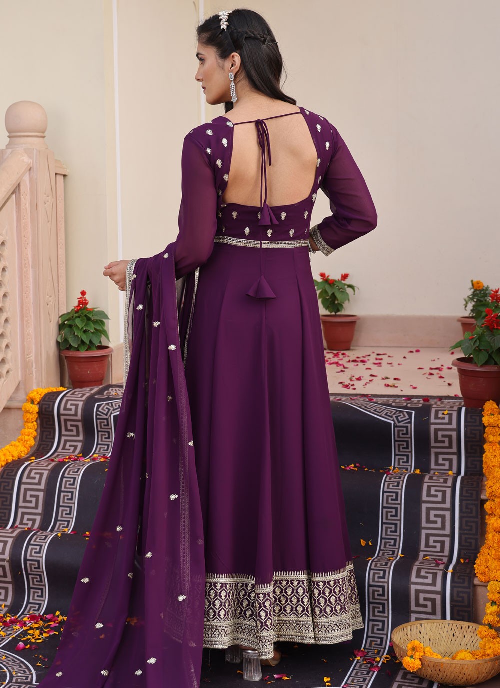 Anarkali Embroidered Purple Georgette T5868