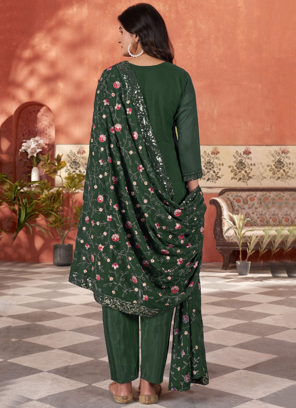 Salwar Suit Embroidered Green Georgette T5363
