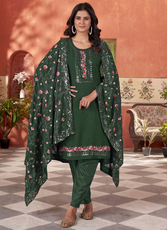 Salwar Suit Embroidered Green Georgette T5363