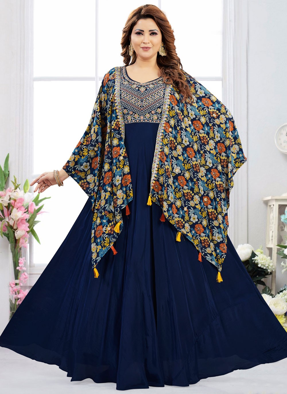 Embroidered Georgette Navy Blue Gown G1967