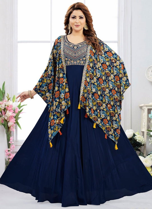 Embroidered Georgette Navy Blue Gown G1967