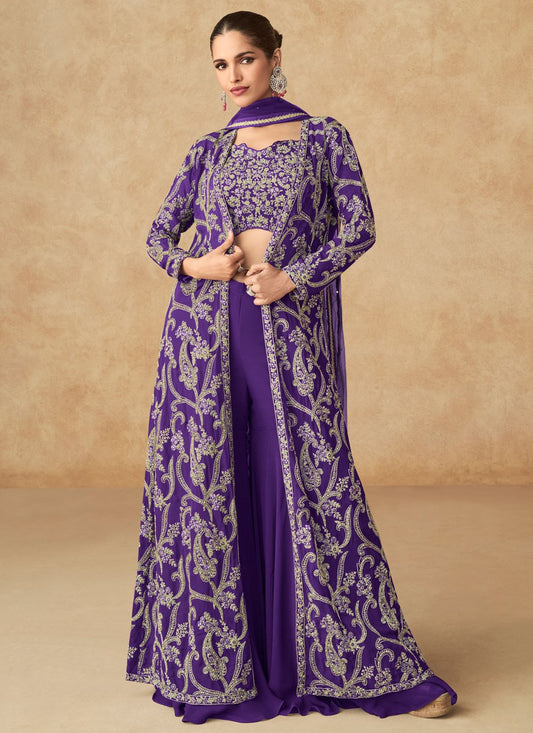 Embroidered Georgette Sharara Suit - T4604