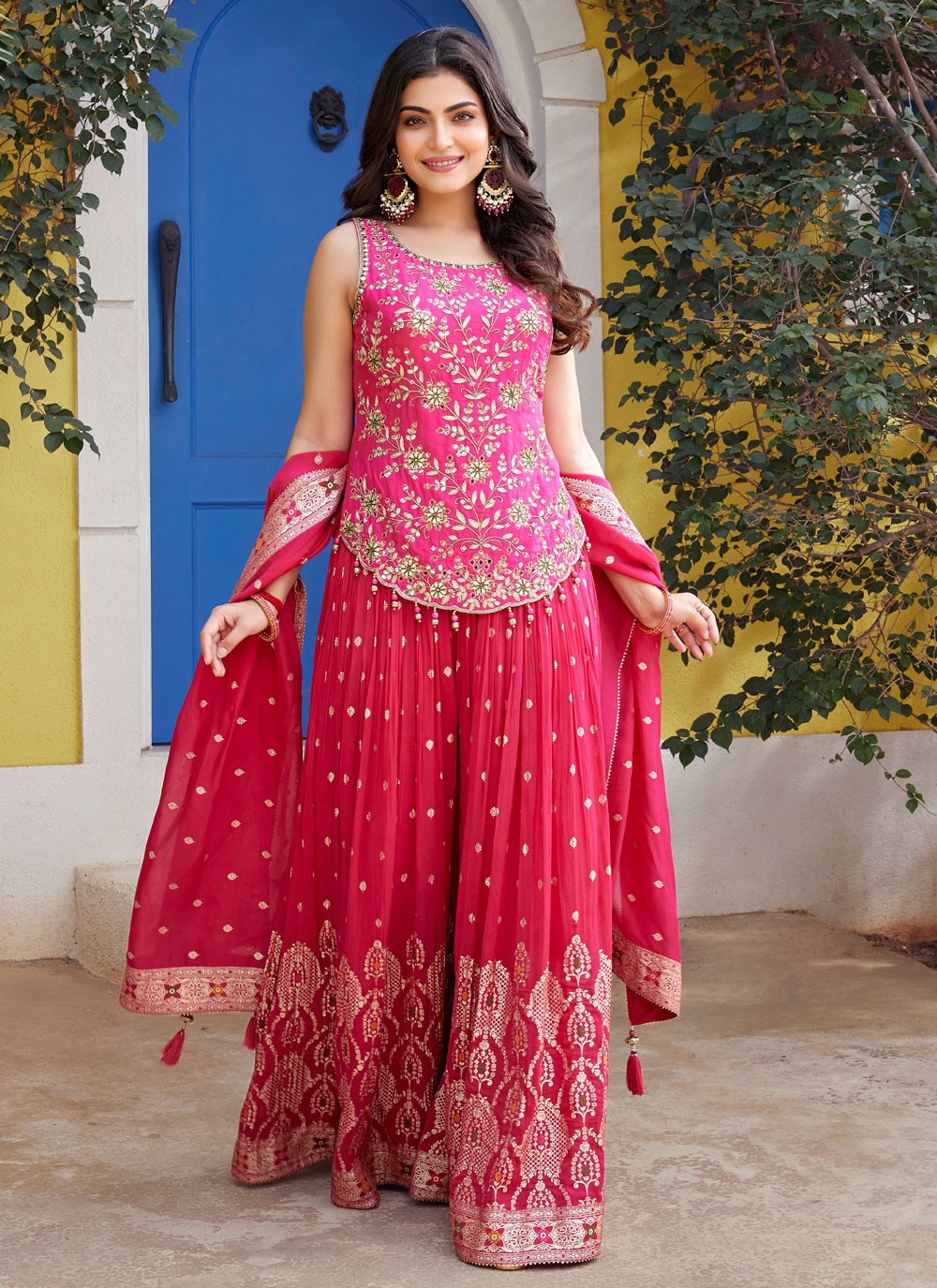 Salwar Suit Embroidered Magenta Georgette T5452