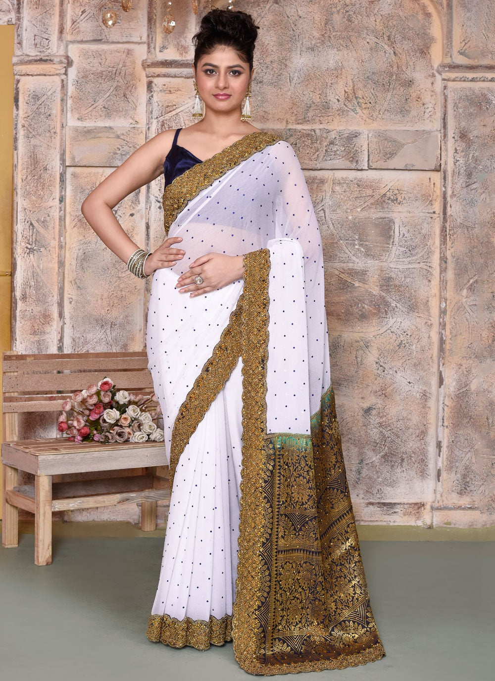 Classic Embroidered Net Saree - S7828