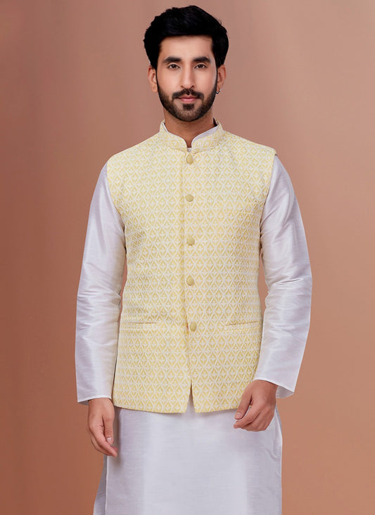 Embroidered Georgette Yellow Nehru Jackets - M7377
