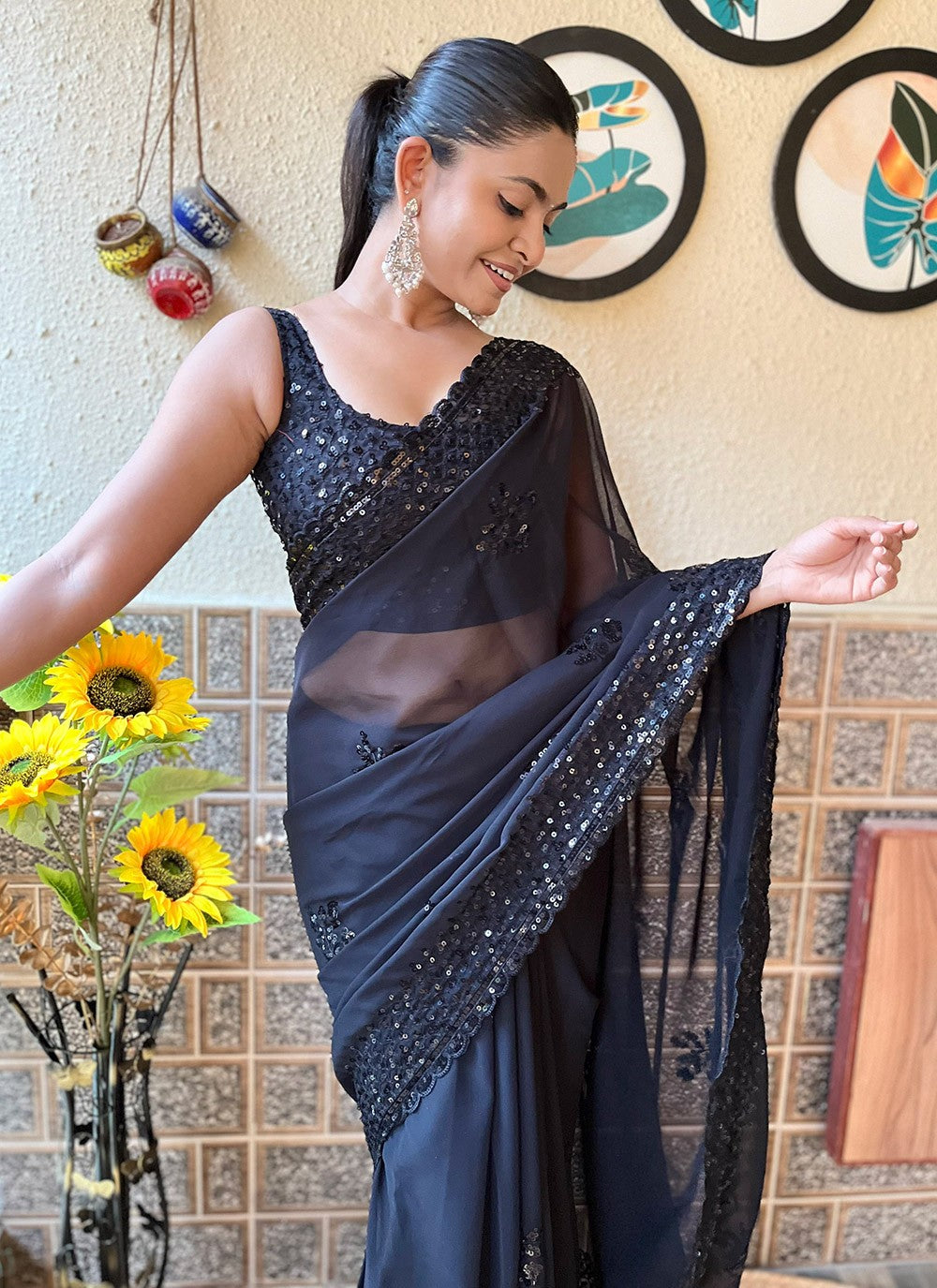 Traditional Embroidered Georgette Saree - S9743