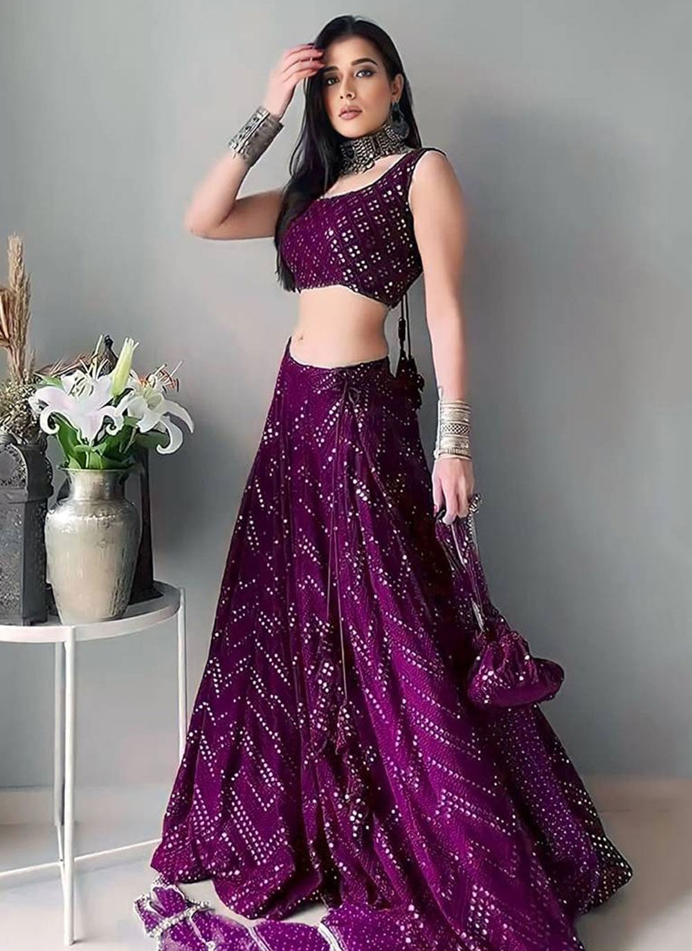 Embroidered Georgette A - Line Lehenga - L2529