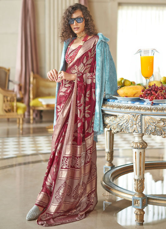 Maroon Georgette Contemporary Saree Fancy Work S20288