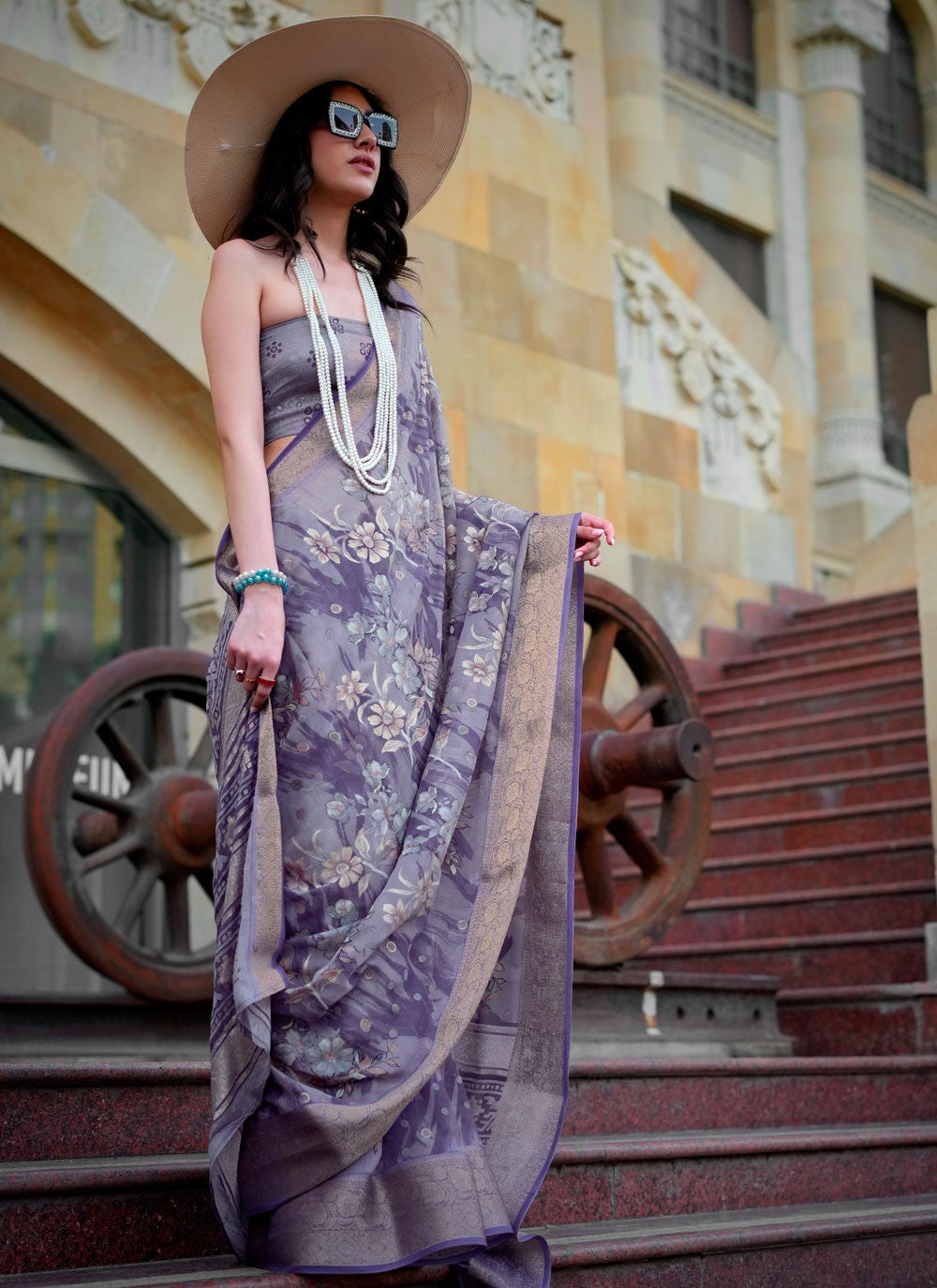 Lavender Georgette Classic Saree Fancy Work S20323