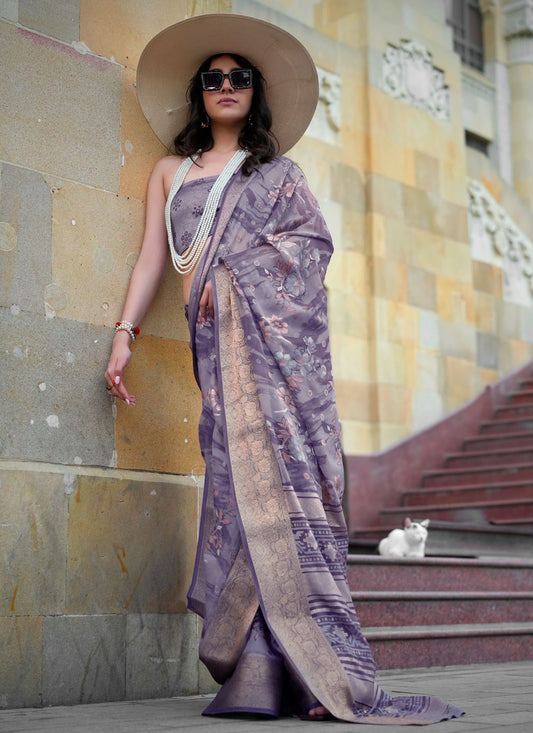 Lavender Georgette Classic Saree Fancy Work S20323