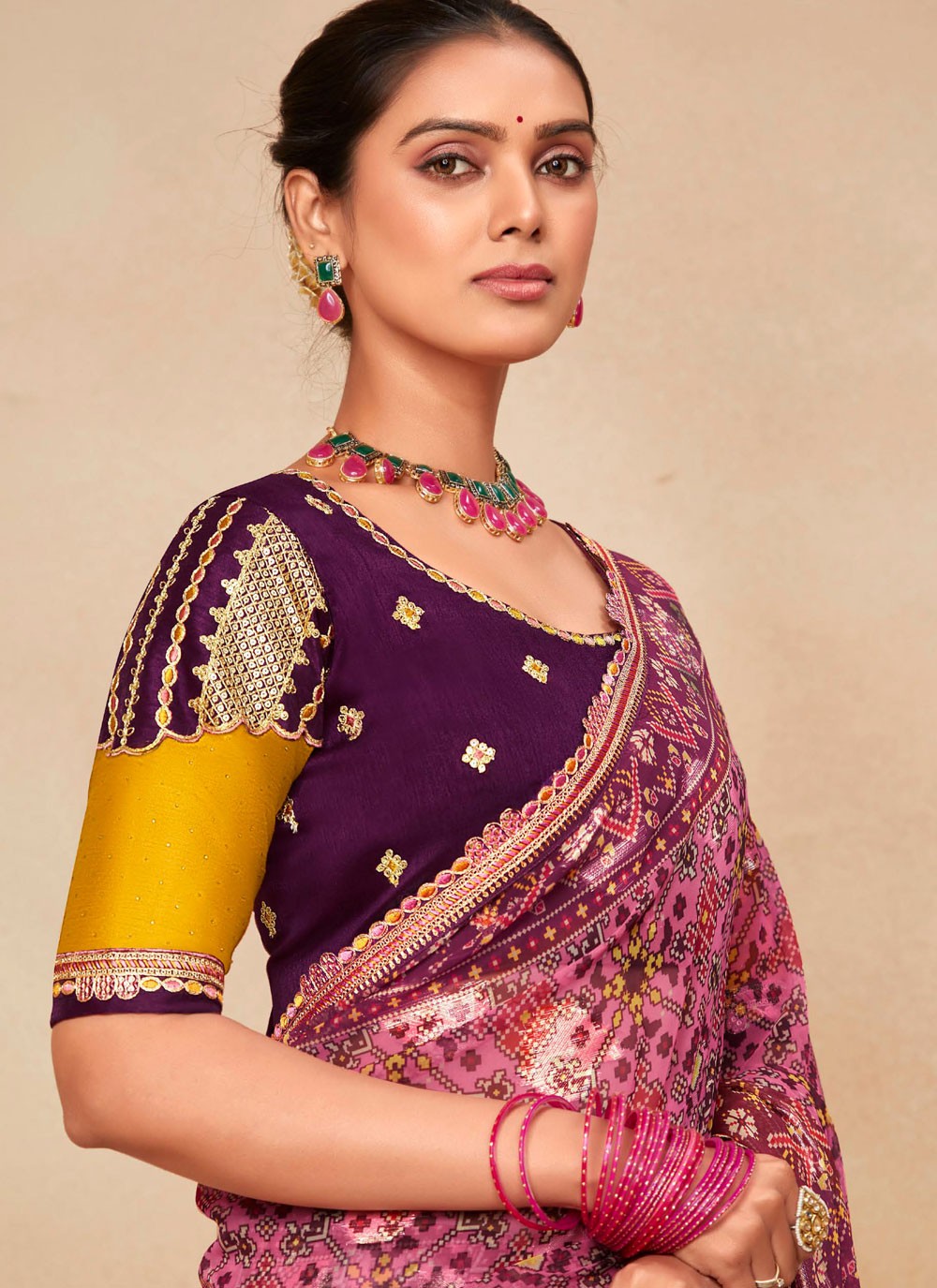 Pink Georgette Traditional Saree Embroidered, Printed S20514