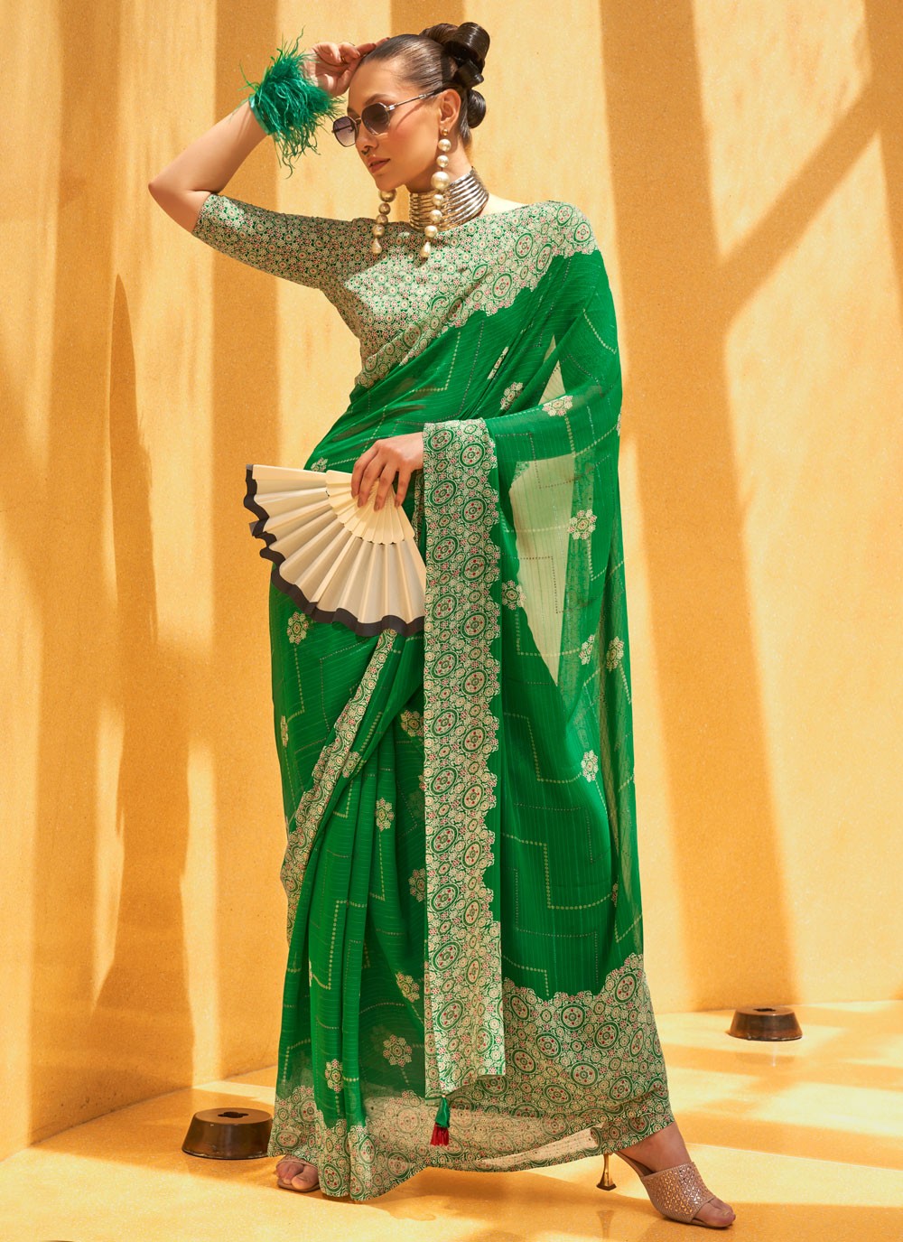 Classic Foliage Prints Georgette Saree - S7929